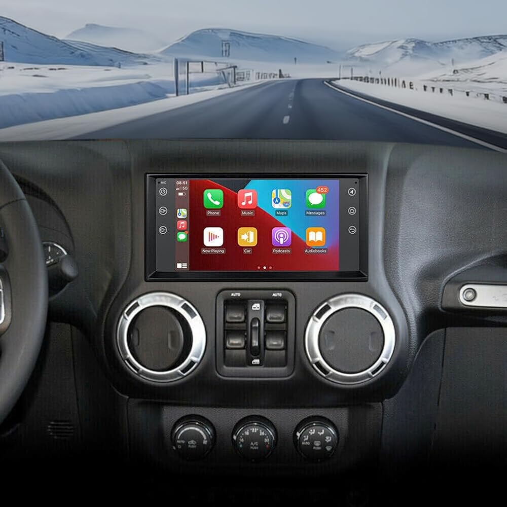 Android 13 Car Stereo Compatible with Wrangler JK Compass Grand Cherokee, 2G+32G 7 Inch Touch Screen Car Stereo Radio with Wireless Carplay Android Auto GPS Navigation WiFi Mic Backup Camera