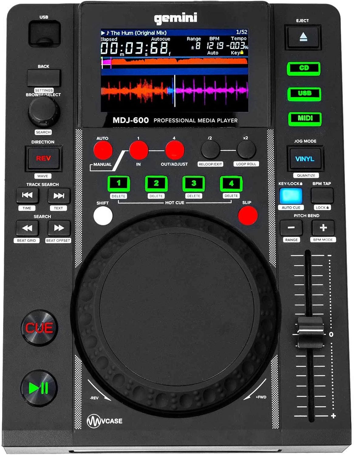Gemini MDJ-600 Single Tabletop USB/CD Media Player DJ MIDI Controller w/4.3