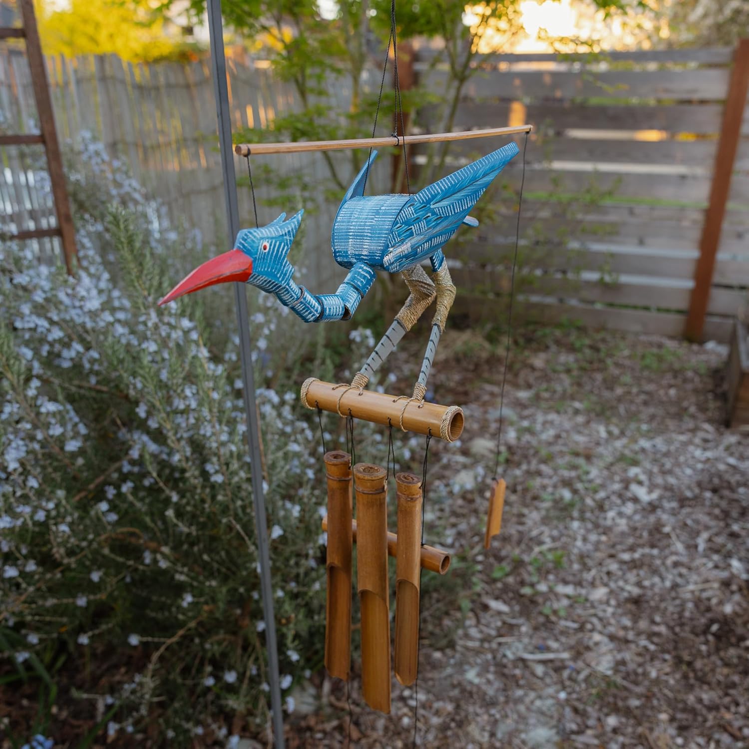 Cohasset Gifts Bamboo Wind Chimes | Natural Soothing Melodic Tones | Wood Outdoor Home Decor for Patio or Garden | Thoughtful Gift or Hang on Your Own Deck| #147B “Happy” Bobbing Head Bird Wind Chime