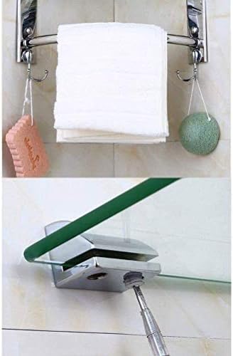 Glass Corner Shelf, with Aluminum Rail and Towel Bar Tempered Glass 8mm Thick Bathroom Shelf Wall Mount Storage