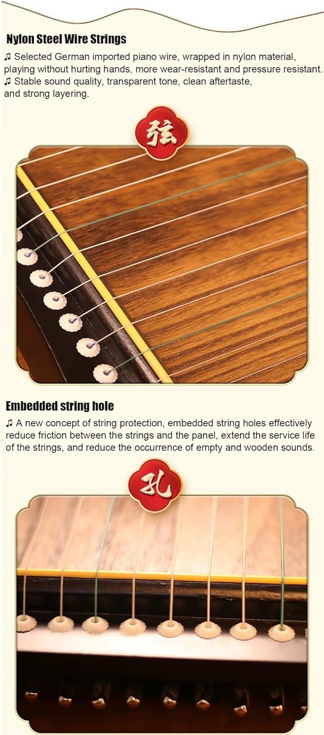 TEMKIN Portable Guzheng, 60x34 CM, Guzheng Instrument with Accessories Suitable for Children/Adult/Beginner/Professional, 21 Strings Guzheng
