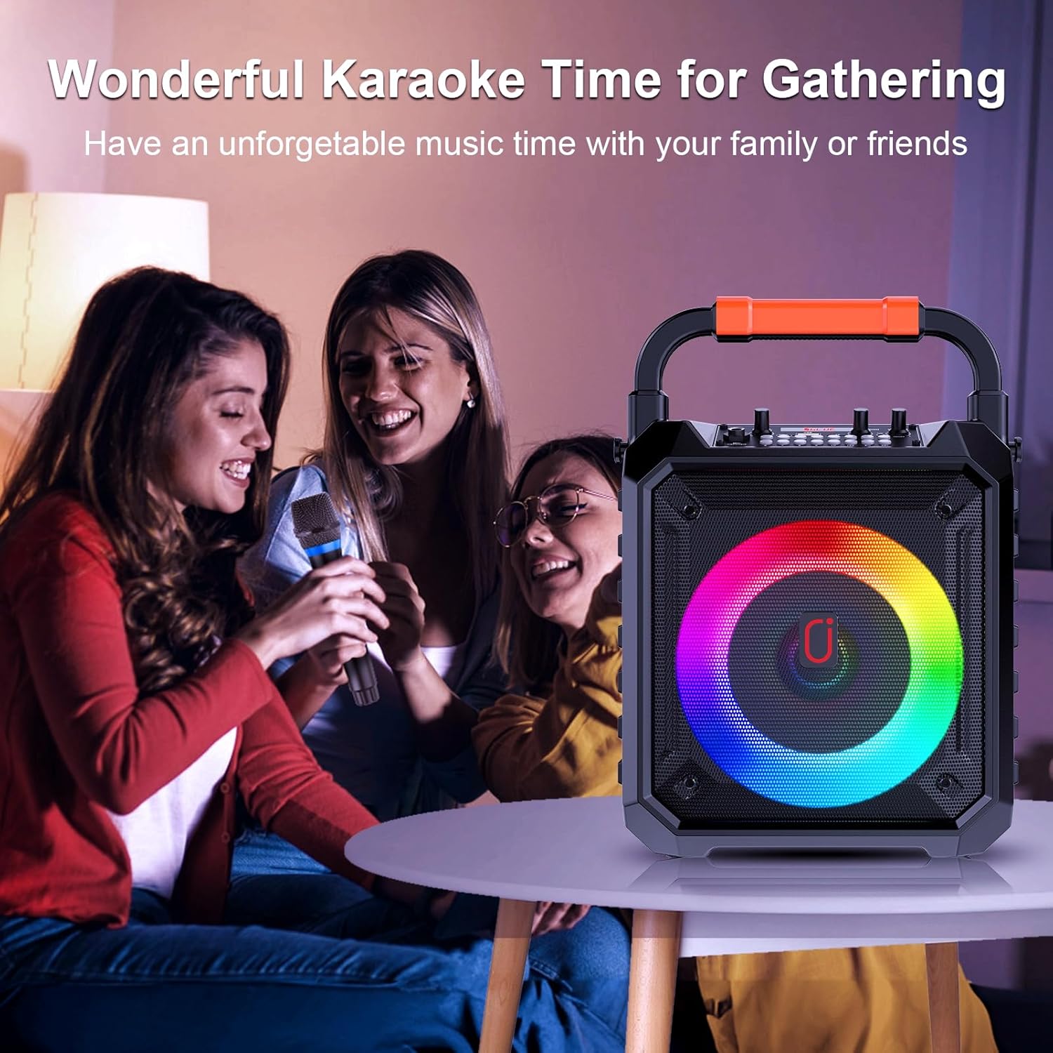 Karaoke Machine HWWR, Pro Karaoke Speaker with 2 Wireless Microphones, Portable Design 5.3 Bluetooth for Adults Kids Gifts with DJ Lights for Home Party, Outdoor Events, Supports FM/USB/AUX/REC/TF