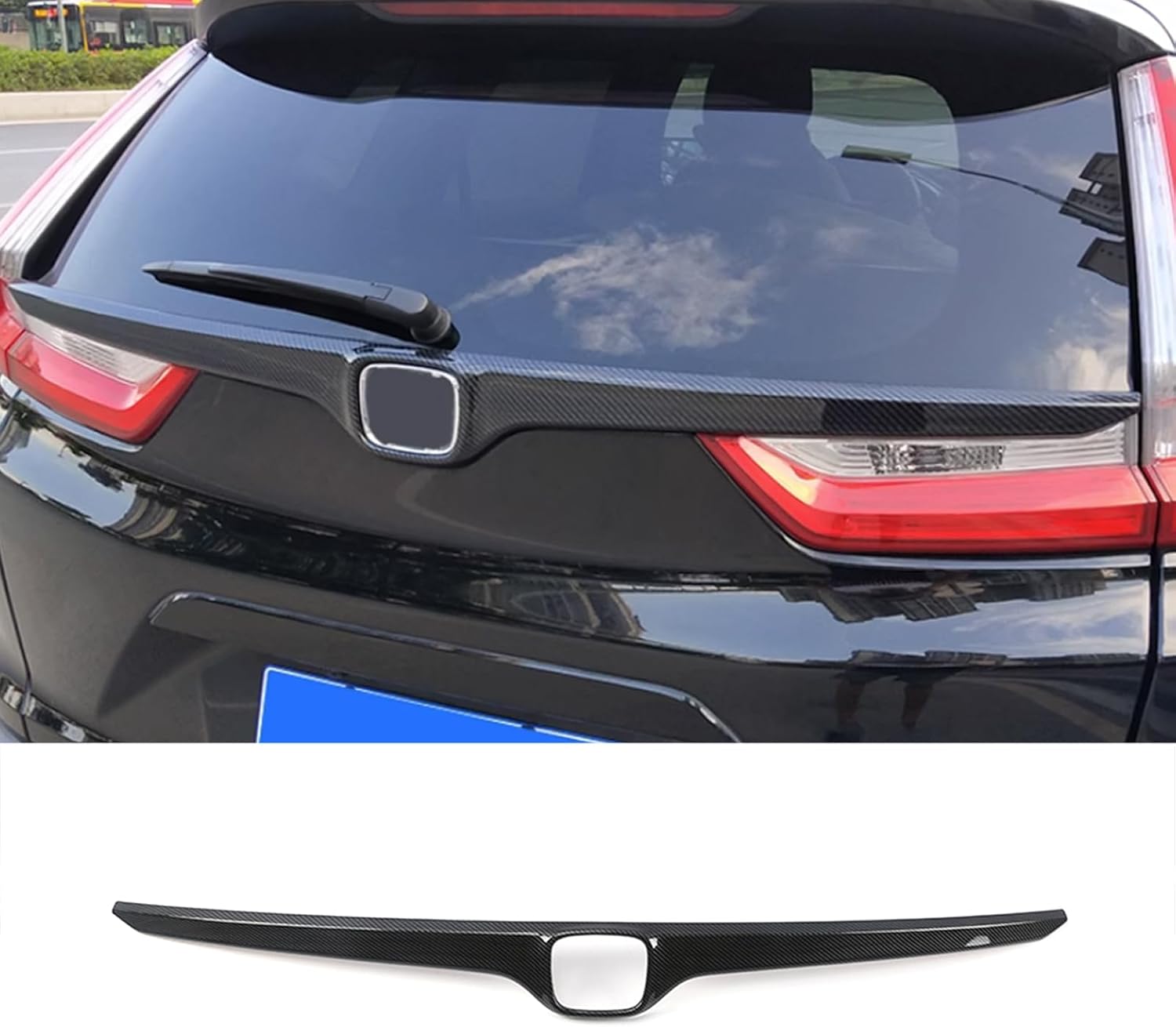 Car Accessories Fit for Honda CR-V CRV 2017-2022 Rear Exterior Trunk Streamer Cover Trim Strip (Carbon Fiber) ABS 1 PC