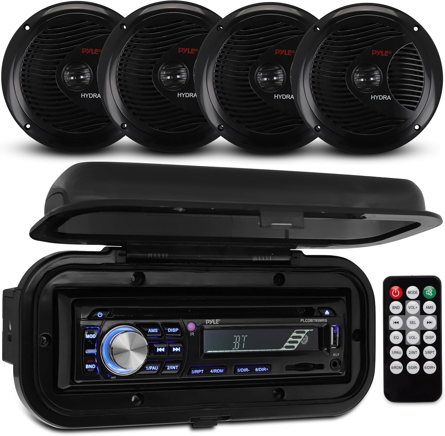 Pyle Wireless Bluetooth Marine Audio Stereo - Kit w/ Single DIN Universal Size Radio Receiver, Hands-Free Calling, 6.5