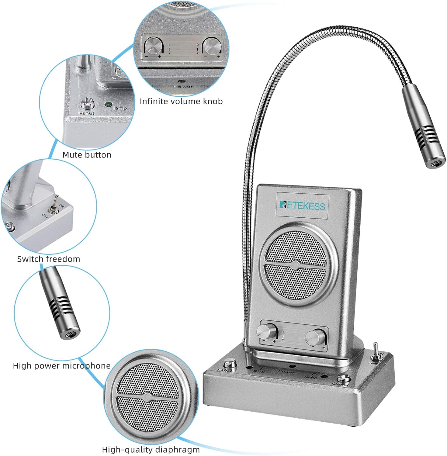 Retekess TW102 Window Intercom,Intercom System,8M Microphone,Connect Wireless Mic,Speaker for School,Hospital,Express(3 Pack)