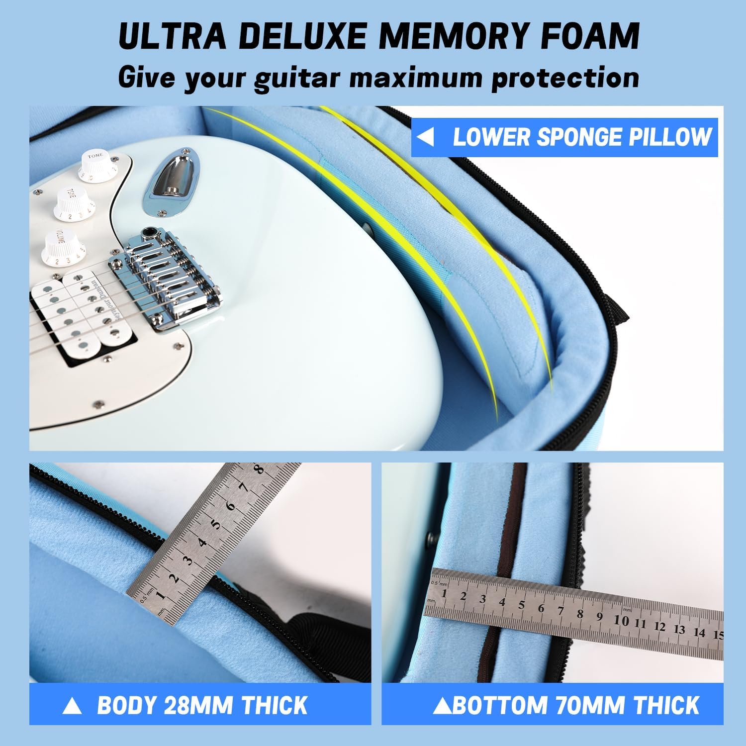 GHOSTFIRE FOALS Dream Bubble Series Colorful Electric Guitar Gig Bag Super thick with Storage Space (Black, Electric Guitar)