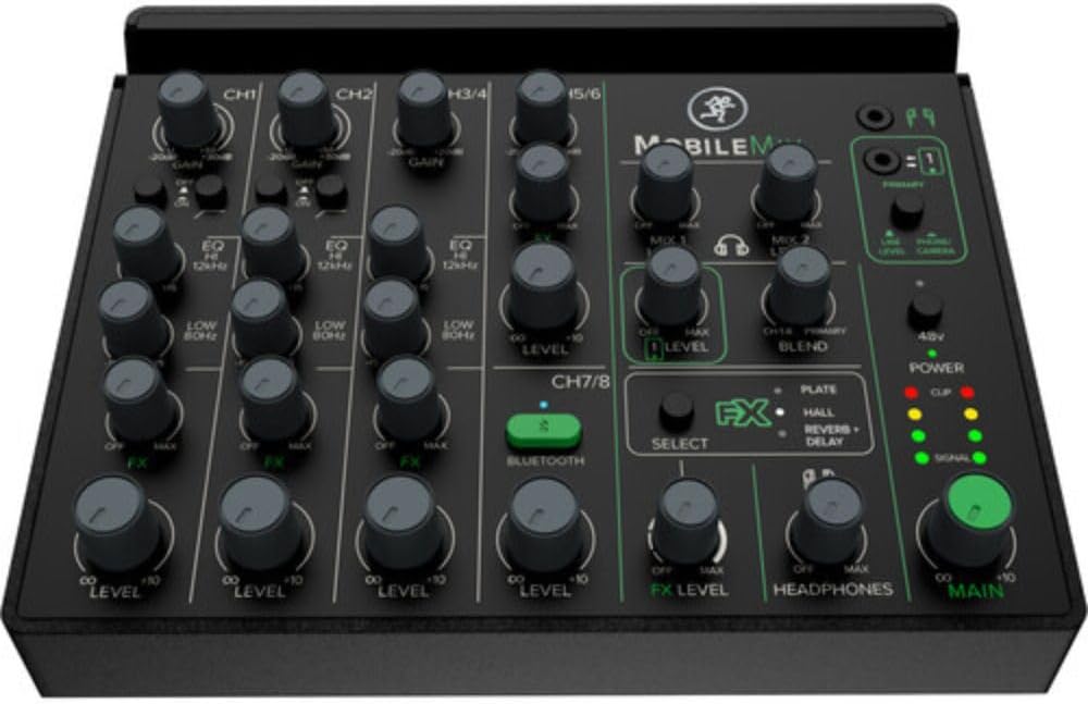 Mackie MobileMix 8-Channel Live Sound and Streaming Mixer Bundle with Polsen HPC-A30 Closed-Back Studio Monitor Headphones and 2x XLR- XLR Cable