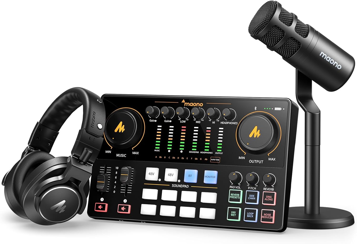 MAONO Podcast Equipment Bundle: Audio Interface mixer with Dual XLR Input for Podcast Streaming - MaonoCaster E2 GEN2+PD100+MH700