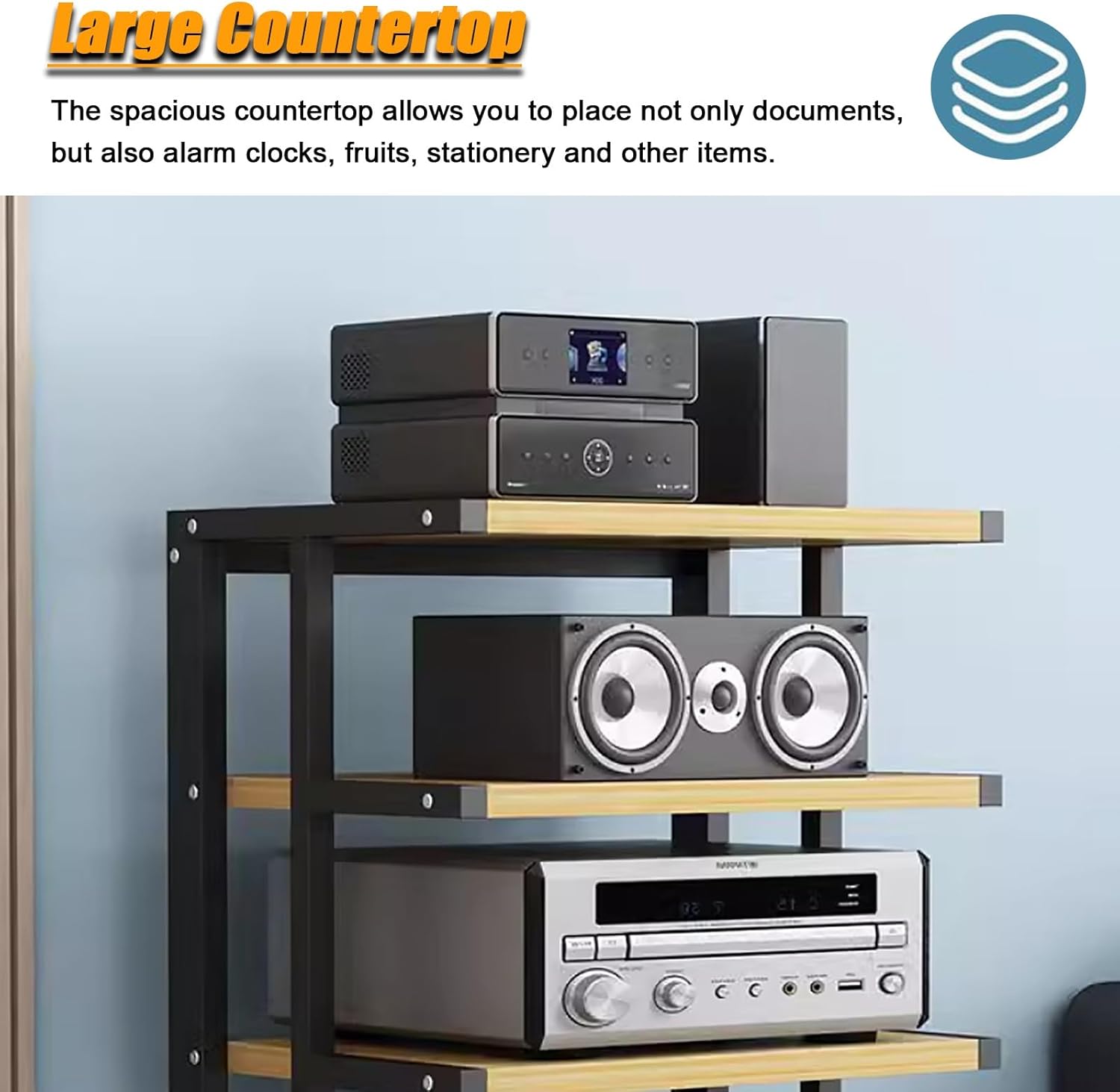 Corner Stereo Stands for Living Room, 6-Tier Media Stand for Home Theater/Bedroom/Office, Mobile Wooden Stereo Cabinet Audio Rack, for Amplifiers/Players/TV Accessories,6 Layer/No Drawers #C