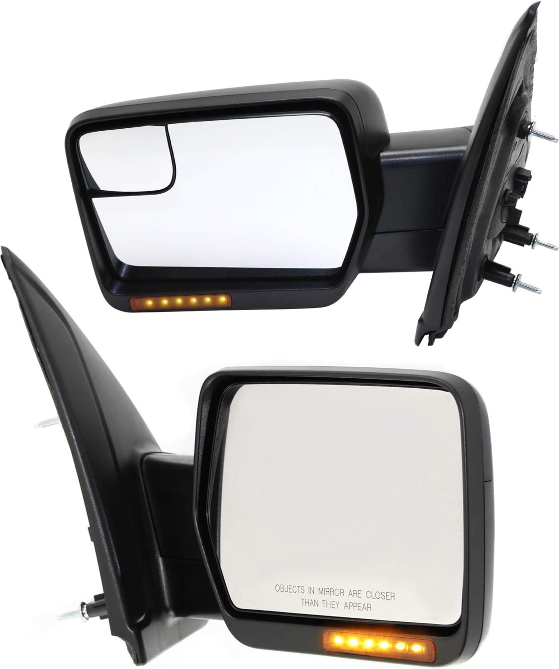 Kool Vue Driver & Passenger Side Mirrors Power Heated For Ford F-150 2011-2014 Manual Fold Signal Light Without Blind Spot Monitor, Memory & Puddle Lamp, Textured