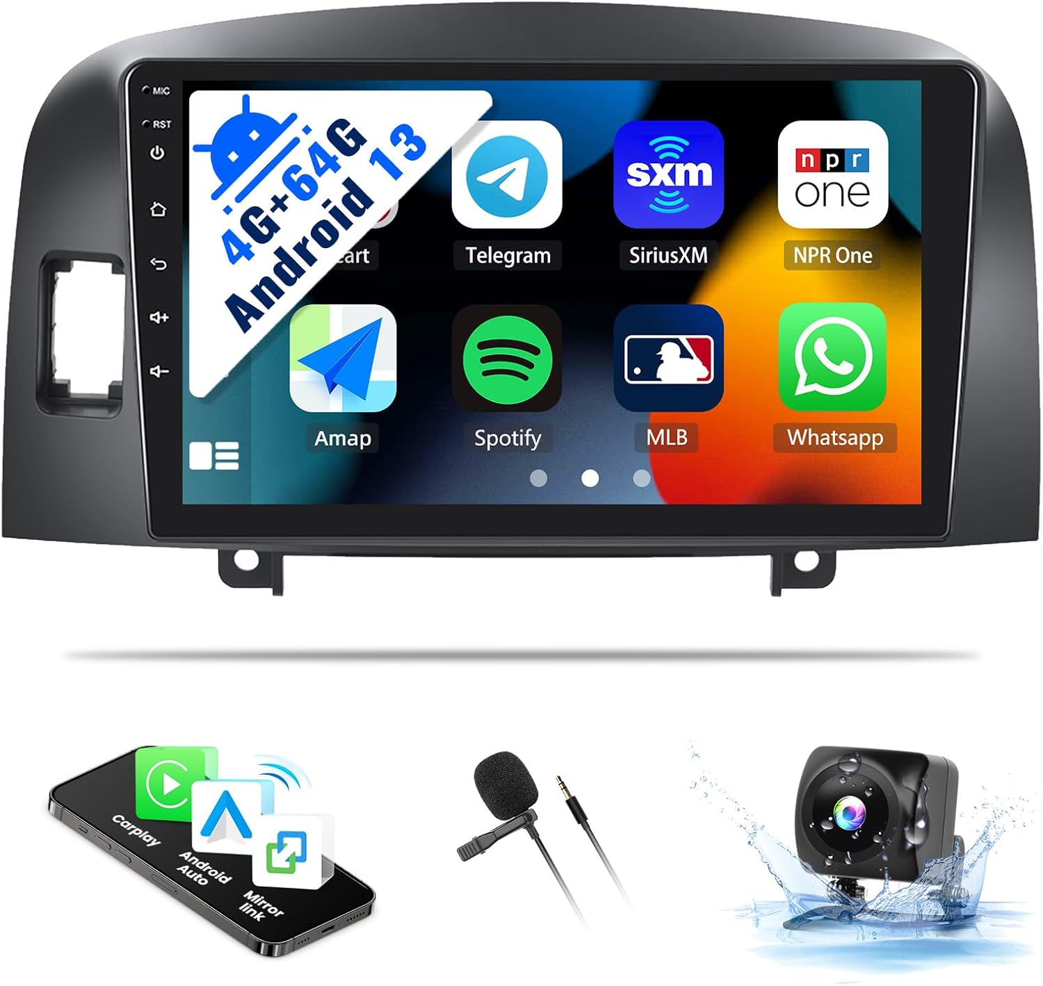 SIXWIN Android 13 4G+64G Car Stereo for Hyundai Sonata NF 2004-2008 9 Inch Touch Screen with CarPlay Android Auto Hyundai Radio with Bluetooth Weather Forecast 59UI GPS Navigation WiFi Network Radio