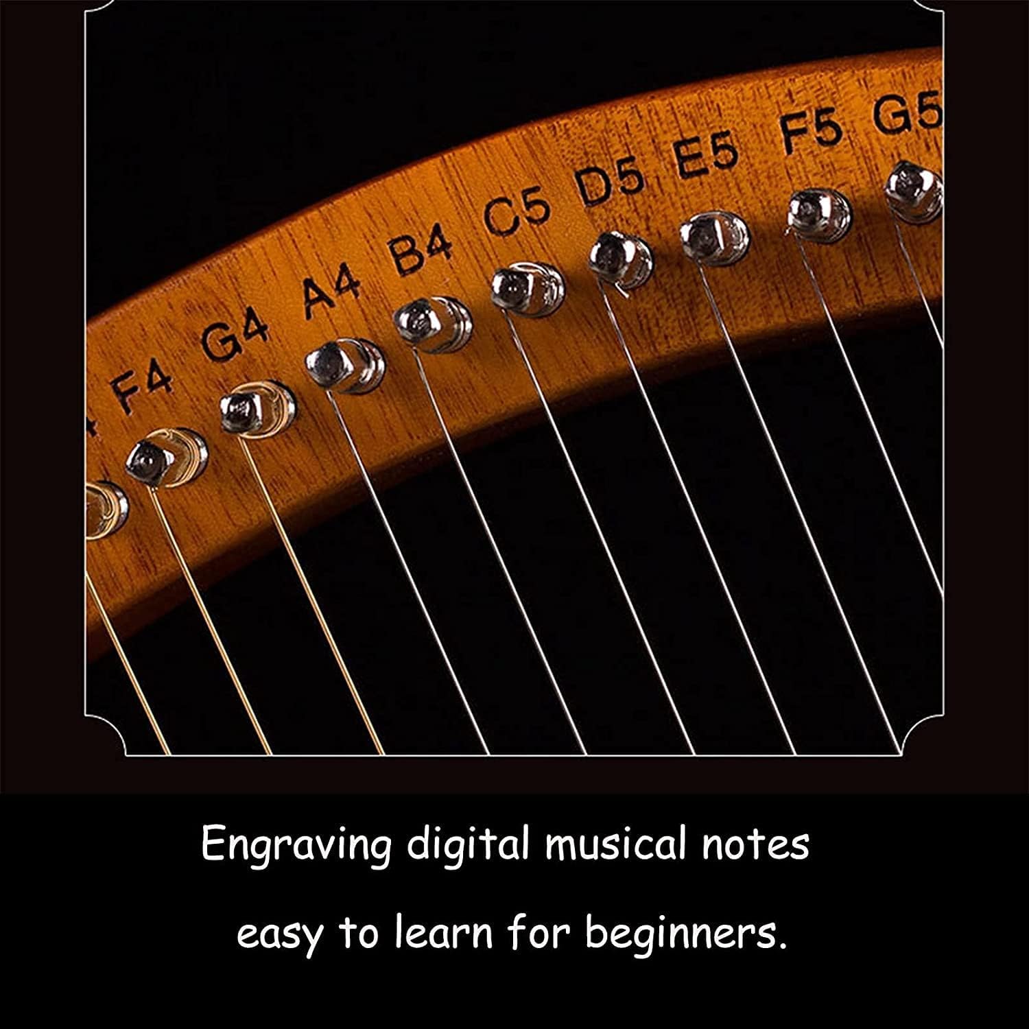 DKULMN Hand Made Lap Harp, 16 Metal Mahogany Body Lyre Harp, Hand Made Lap Harp Solidwood Maple Wooden for Adult,Stringed Instruments Pattern