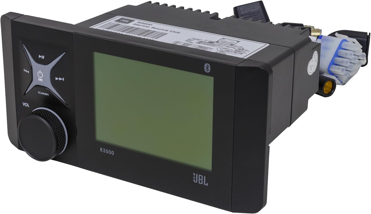 JBL R3500 Wake Series Source Unit - 4 X 55W Peak @ 4ohm Reciever with Bluetooth (5.0), AM/FM/WB, USB Input/Aux Input/Pre-Outs (L&R), Backlit Rotary Encoder, Rear amp Plug, IPX7 (Face), IPX3 (Rear)