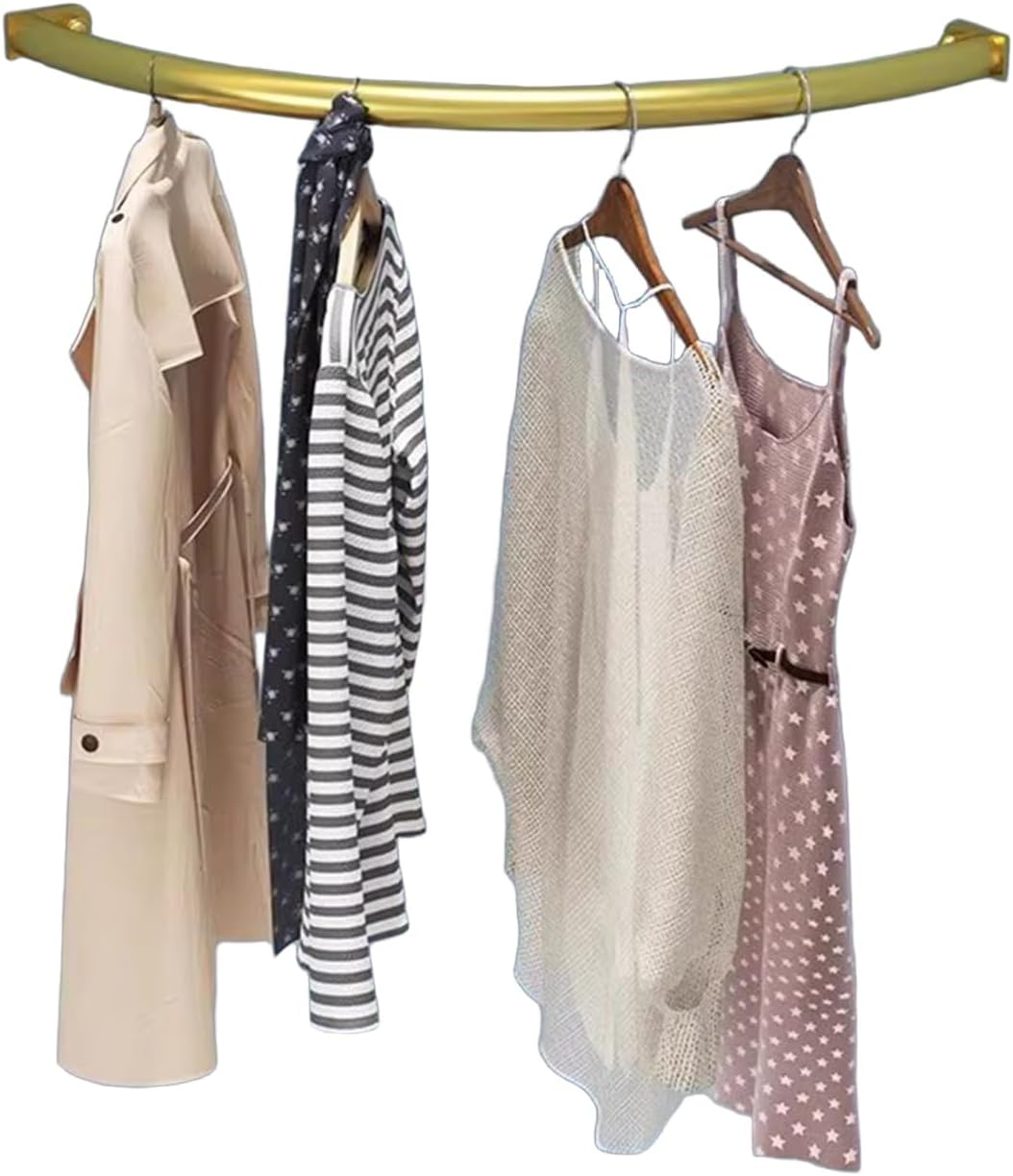 Closet Rod C Shaped Corner Closet Bar, Curved Fitting Room Hanging Clothes Pole for Retail Mall Boutique Bathroom(Gold,80x80cm (31.5x31.5