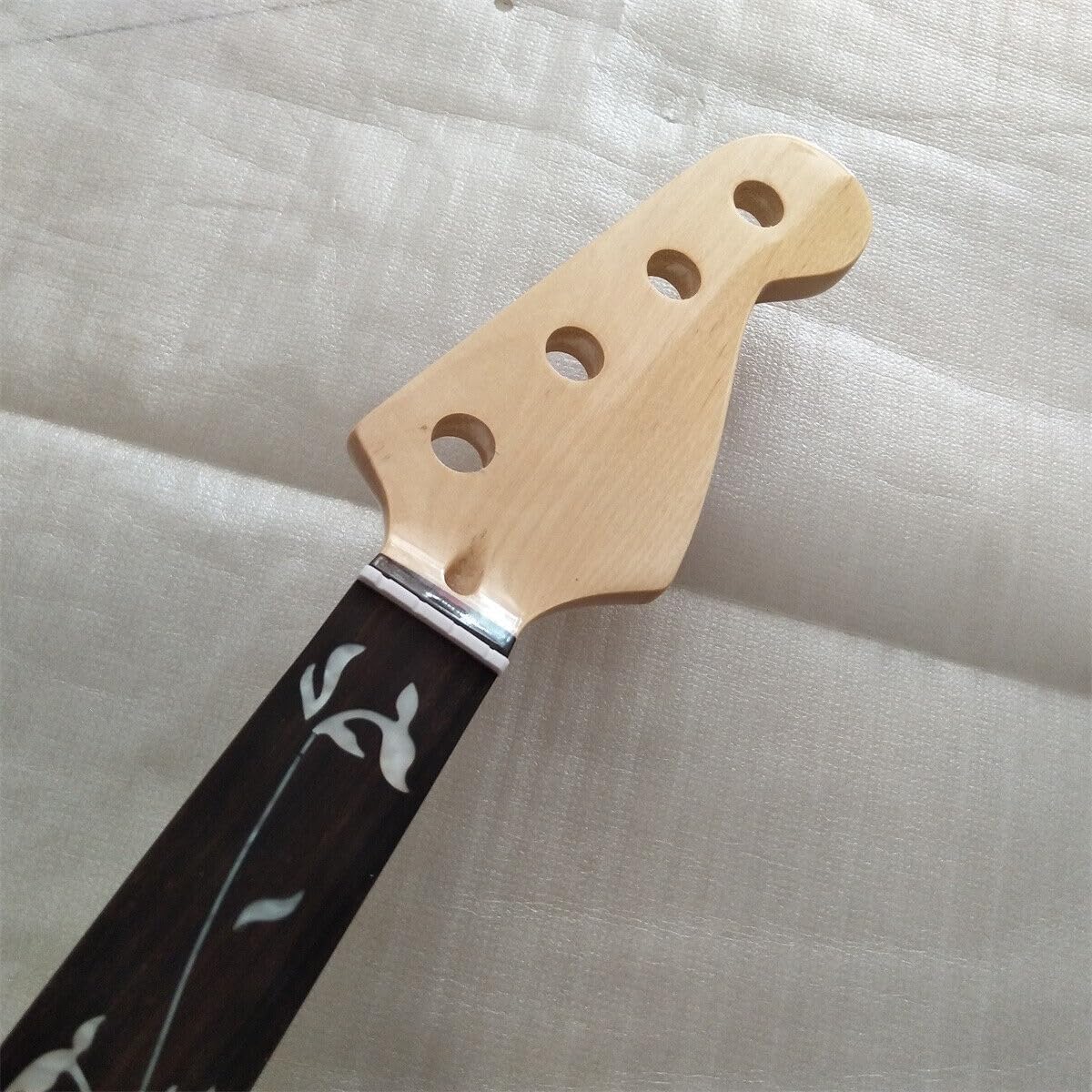 Fretless P BASS Guitar Neck Maple 20 Fret Rose Real Inlay 4 String Gloss