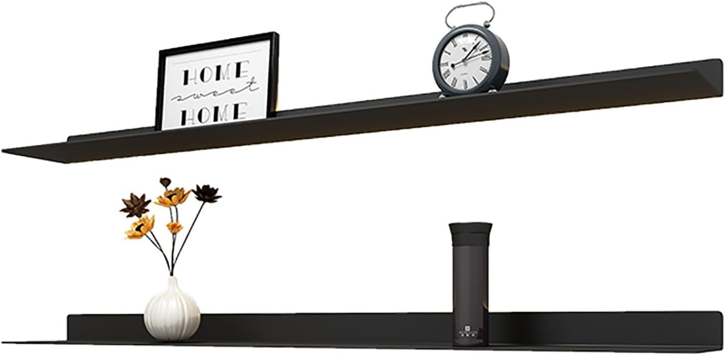 Metal Floating Shelves,Modern Wall Shelves for Storage, L-Shape Display Picture Ledge Shelf for Wall Decor Bedroom Living Room Bathroom Kitchen (Color : Black, Size : 120x20x6cm)