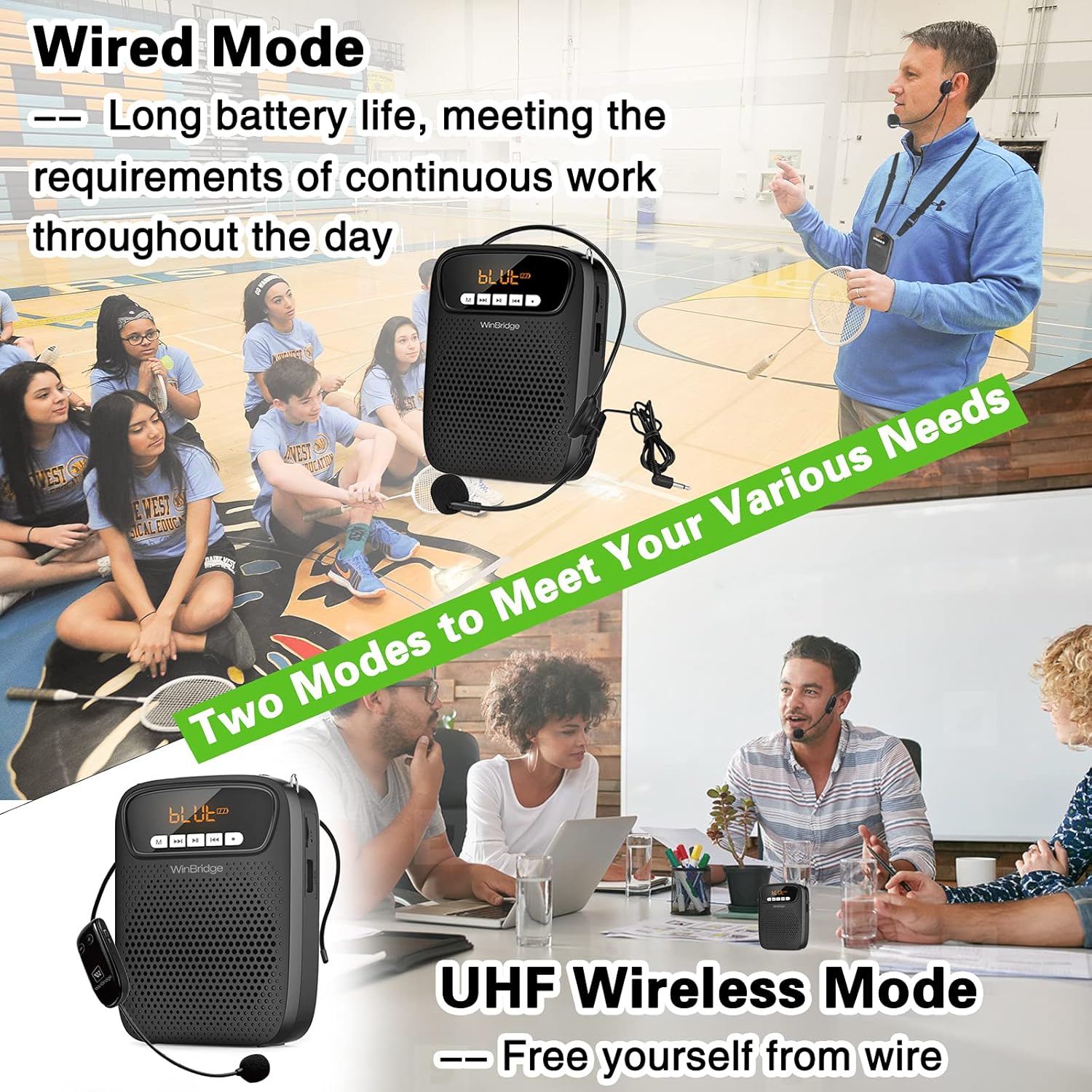 Portable Voice Amplifier Wireless & Wired Headset Microphone Speaker Mini Lightweight Personal Classroom Mic for Teachers Supports AUX Input,Bluetooth 5.0,Recording - S278UHF