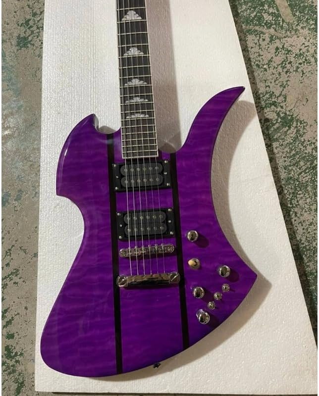 Electric Guitar with Unique Body Shape, Dual Pickups & Fixed Bridge – Full Size 6-String Solid Body Guitar in Purple Finish for Stage Performance, Studio Recording & Home Practice Musicians