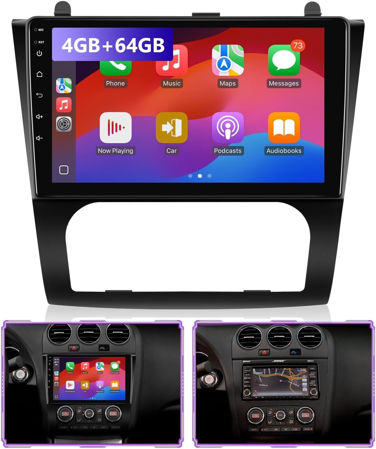 4G+64G Android 13 Car Stereo for Nissan Altima 2008 2009 2010 2011 2012 with Wireless Apple CarPlay & Android Auto,9 inch IPS Touchscreen 5G WiFi GPS Navi Bluetooth AHD Rear Camera (Auto A/C)