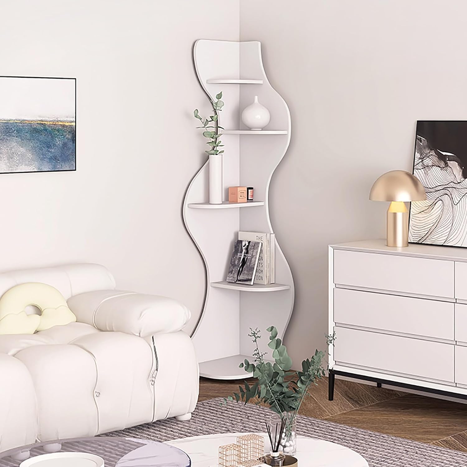 Wooden Corner Bookshelf, Modern Storage Display Bookcase, 5 Tiers Floor-Standing Rack, Storage Organizer, for Bedroom, Living Room, Kitchen, Home Office(40cm/15.7in)