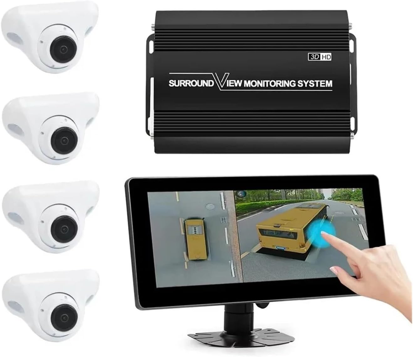 Car Camera 360° Panorama Bird's Eye View System 3D 1080P With 10.25 Touch Screen For Bus Truck RV Electronics Accessories(White with BSD)