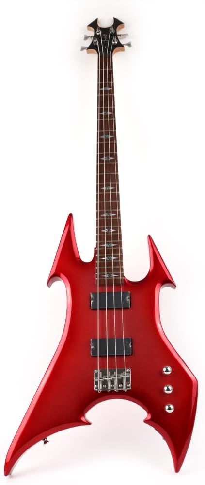Fojill Cool Shape Full Size Standard Electric Bass Guitar Four 4 String Right Hand Handed Solid Body Canadian Maple Neck Genuine Rosewood Fretboard Fingerboard(Metallic Red)