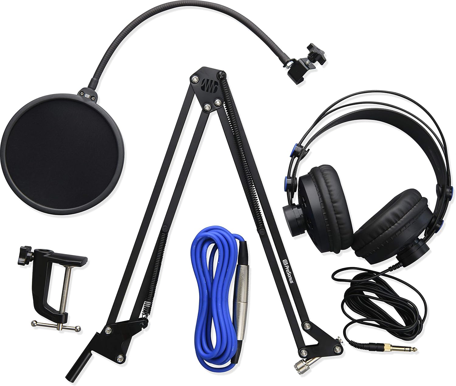 PreSonus Broadcast Accessory Pack with Boom Arm, Pop Filter, Headphones, and XLR Cable for Podcasting, Streaming, Gaming and More
