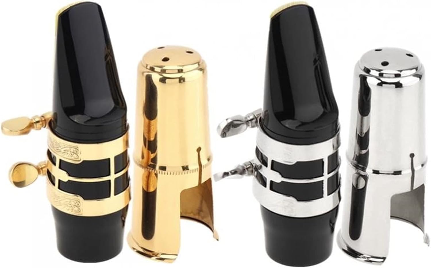 Saxophone Parts Alto Saxophone Mouthpiece Carved Flower Gold Plated Ligature Brass Cap Bakelite Sax Mouth (Color : Silver)