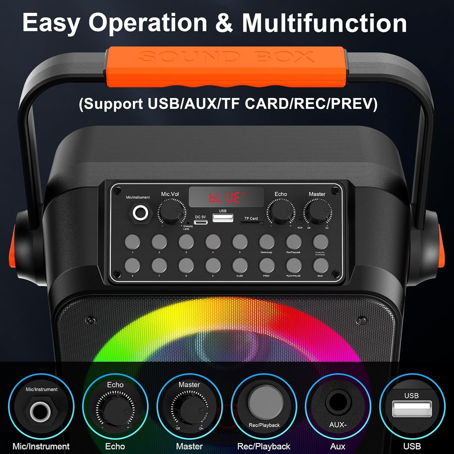 Karaoke Machine for Adults Kids: HWWR Portable Bluetooth Speaker with 2 Wireless Microphones, 6.5