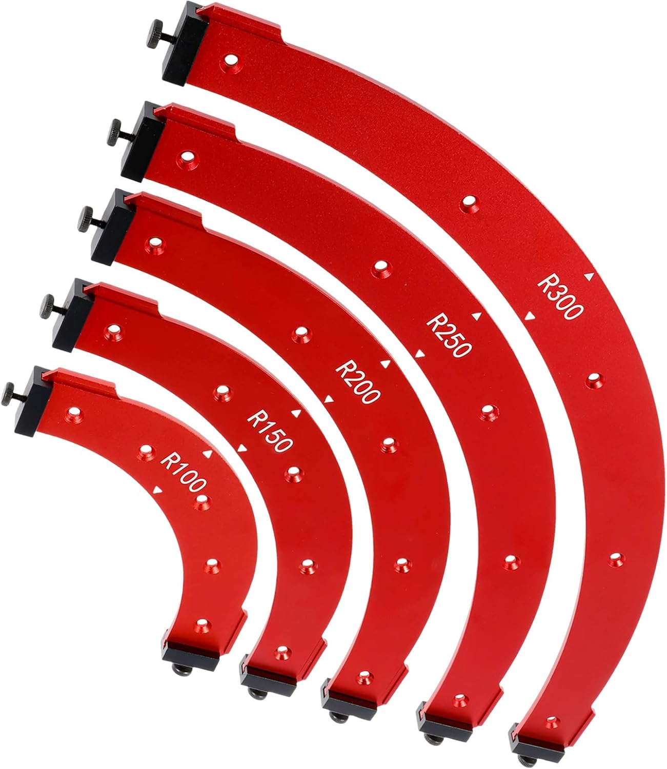 5Pcs Round Corner Radius Template Aluminum Alloy Radius Jig Router Template Arc Angle Positioning Auxiliary Tool Portable Corner Positioning Jig R100/R150/R200/R250/R300