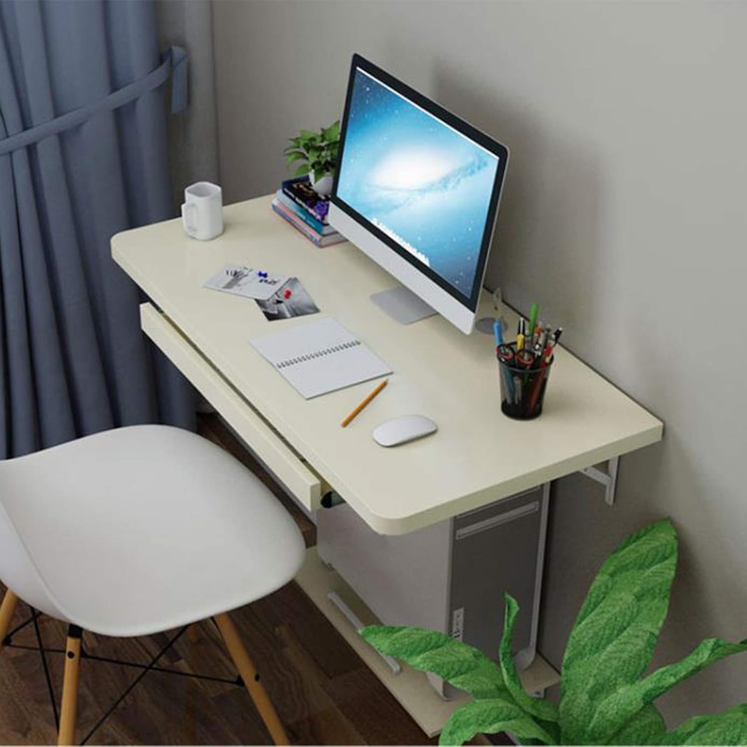 VSULZVNU Wall-Mounted Computer Desk Floating Shelf Wall Shelf Bedroom Living Room Wall Mount Corner Shelves Notebook Workbench Multifunctional Display Shelf Bedside Table, Beige