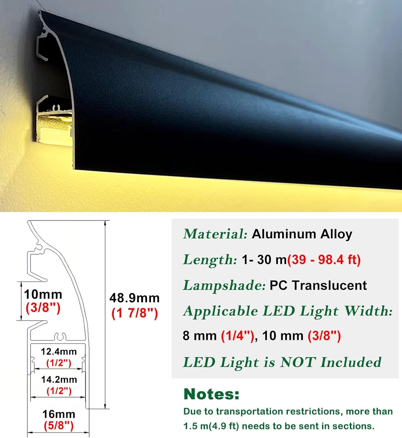 Wall Mount LED Strip Channel for Indirect Lighting, Wall/Ceiling Cornice Crown Moulding LED Diffuser Channel, Indoor Outdoor Waterproof LED Coving(White,3meters(9.8ft))