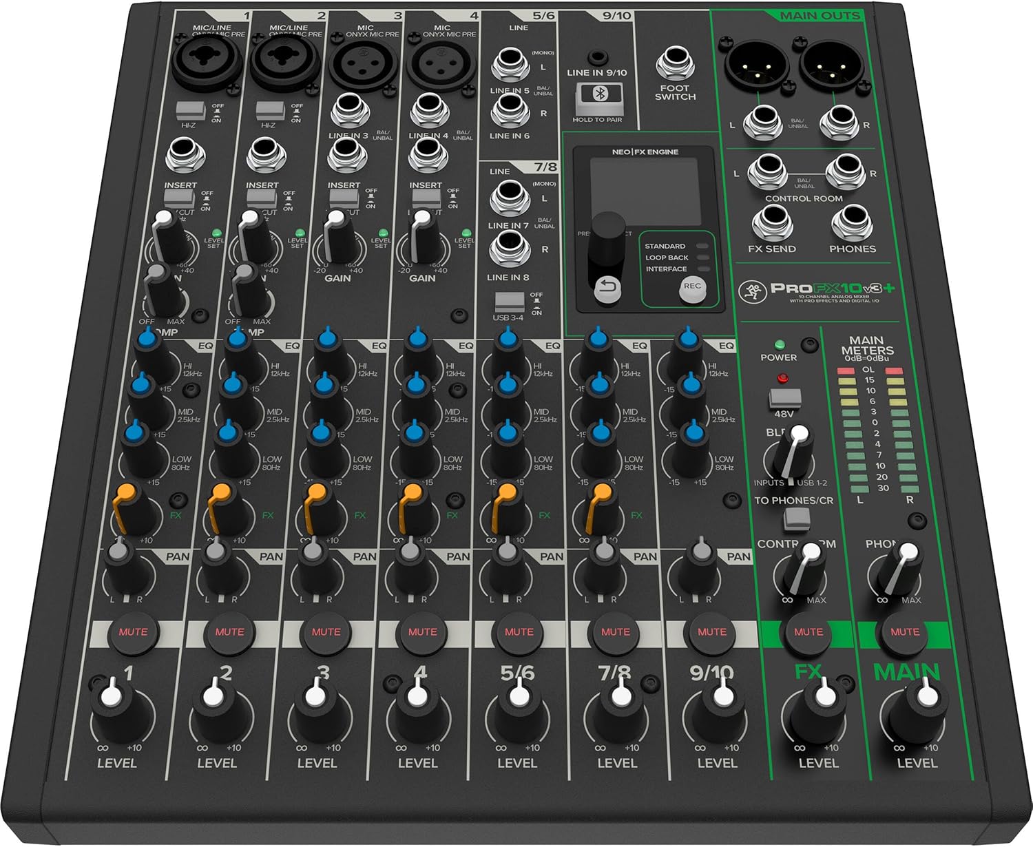 Mackie ProFX10v3+ 10-Channel Analog Mixer With Enhanced FX, USB Recording Modes, Bluetooth and Essential Cables