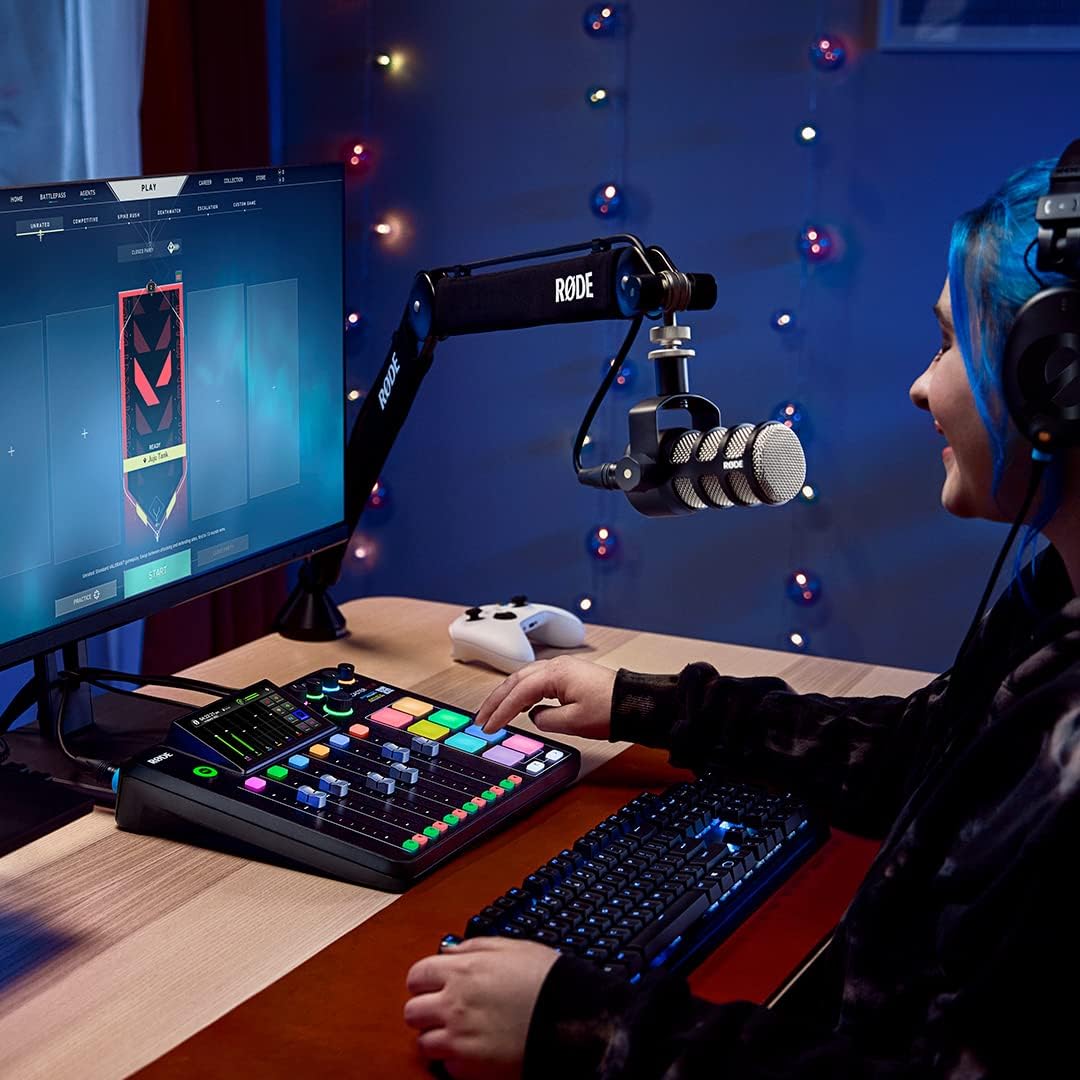 Rode RODECaster Pro II Integrated Audio Production Console with Rode PodMic Dynamic Podcasting Microphone, DS1 Desktop Mic Stand, 32GB microSD Card, XLR Cable and StreamEye Cloth