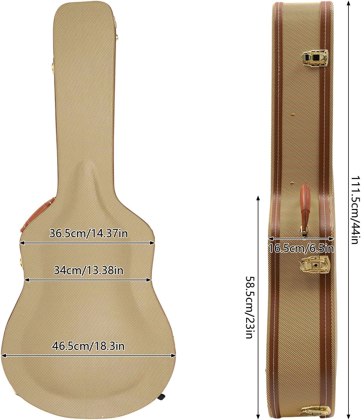 Wooden Guitar Case,Electric Guitar Hard Case,Iron Latches, Sponge Lining, Metal Feet, 41'' Guitar Storage Space Electric Guitar Wooden Hard Shell Lockable (Yellow+Brown)