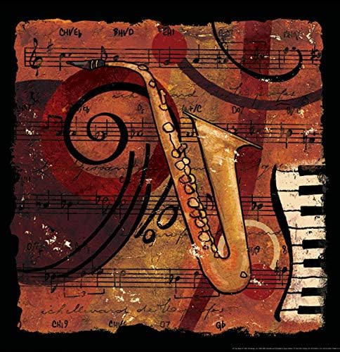 Gango Home Decor Jazz Music I Classic, Retro Trumpet, Sax, Trombone Band, Four 12 by 12-Inch Canvases; Ready to hang!