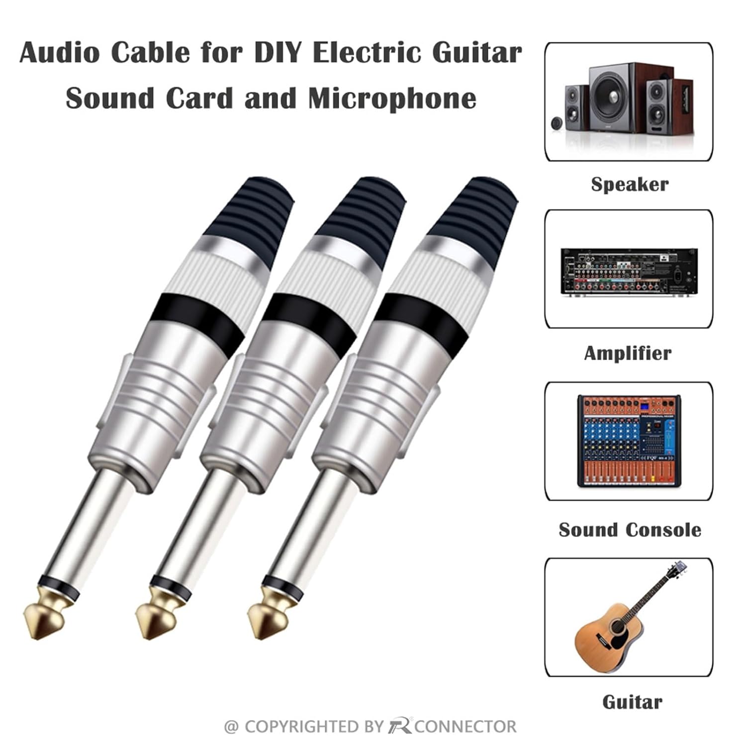 100Pcs 6.35mm Mono/Stereo Plug Microphone Mic Assembly Wire Connectors Core 1/4