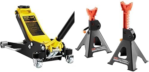 VEVOR 3 Ton Low Profile, Aluminum and Steel Racing Floor Jack + Jack Stands, 3 Ton (6,000 lbs) Capacity Car Jack Stands