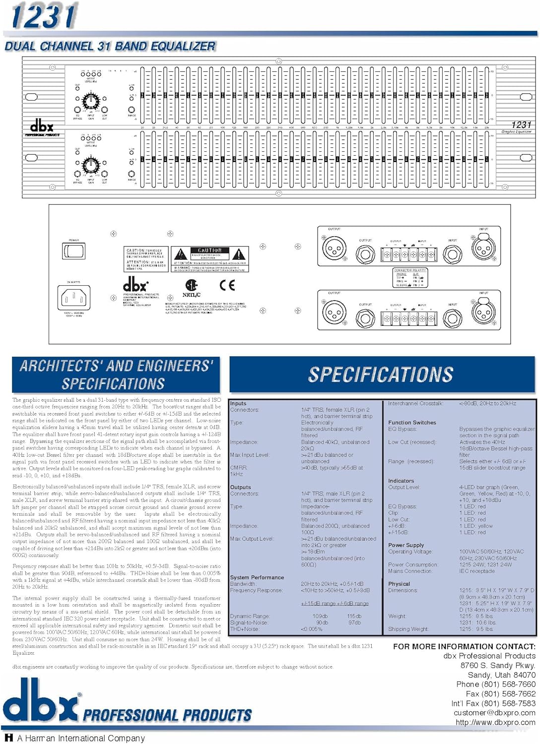 dbx 1231 Dual-Channel, 31-Band Graphic Equalizer, Black