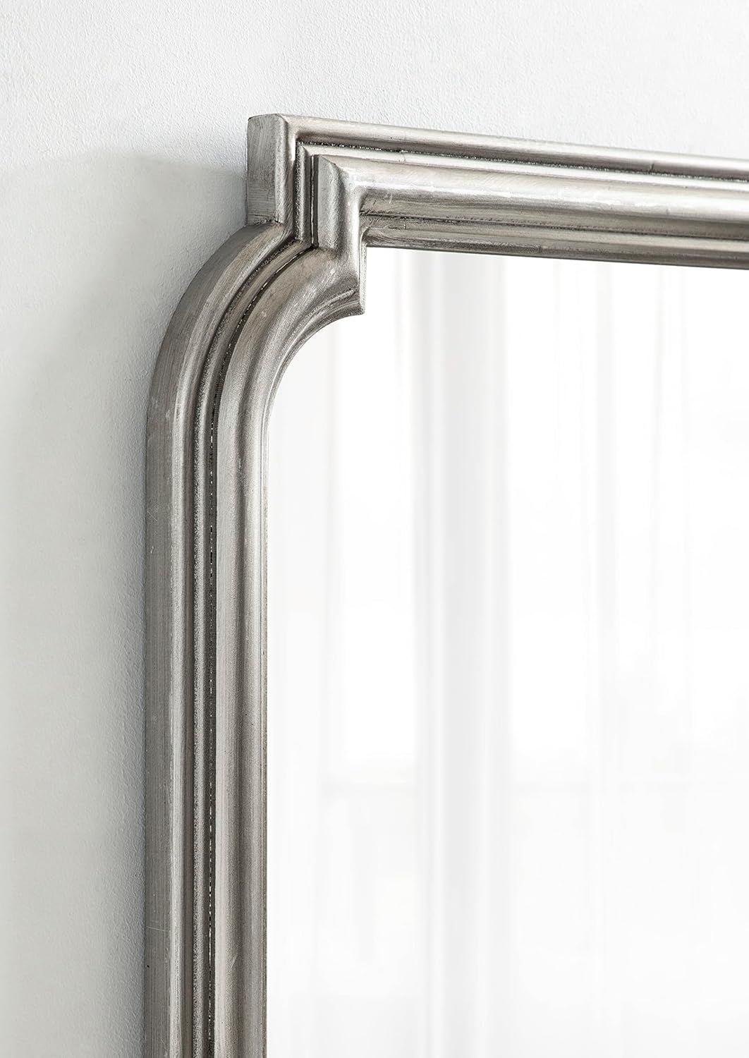 Kate and Laurel Kinsman Traditional Glam Rectangle Scallop Wall Mirror; 24 x 36; Silver; Decorative Scalloped Wood Mirror with Radius Corners for Vertical or Horizontal Display