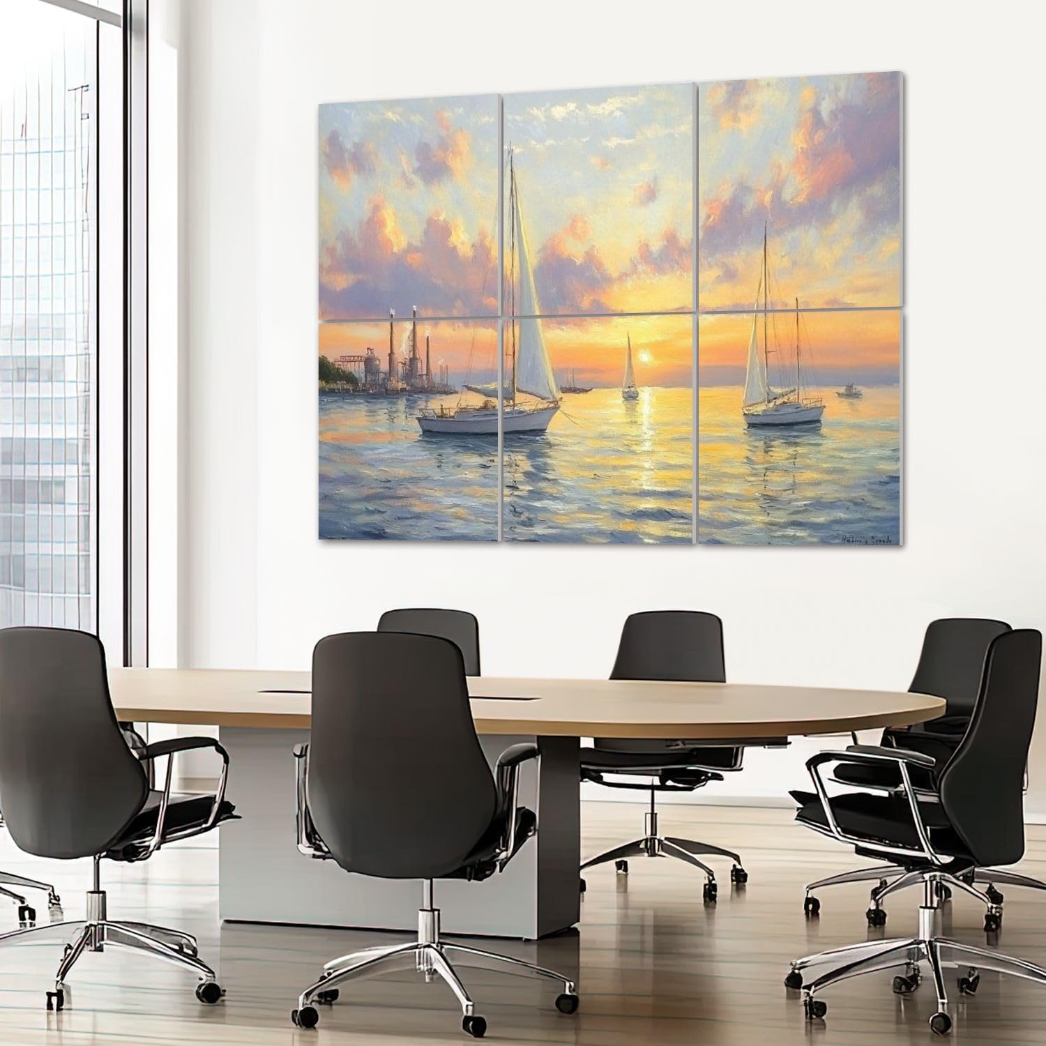 6 Pack Art Acoustic Panels Sound Absorbing Famous Oil Paintings Seascape Ocean Sea Beach Pictures Sailboats Decorative Soundproof Wall Panels Self Adhesive for Recording Studios Office 72