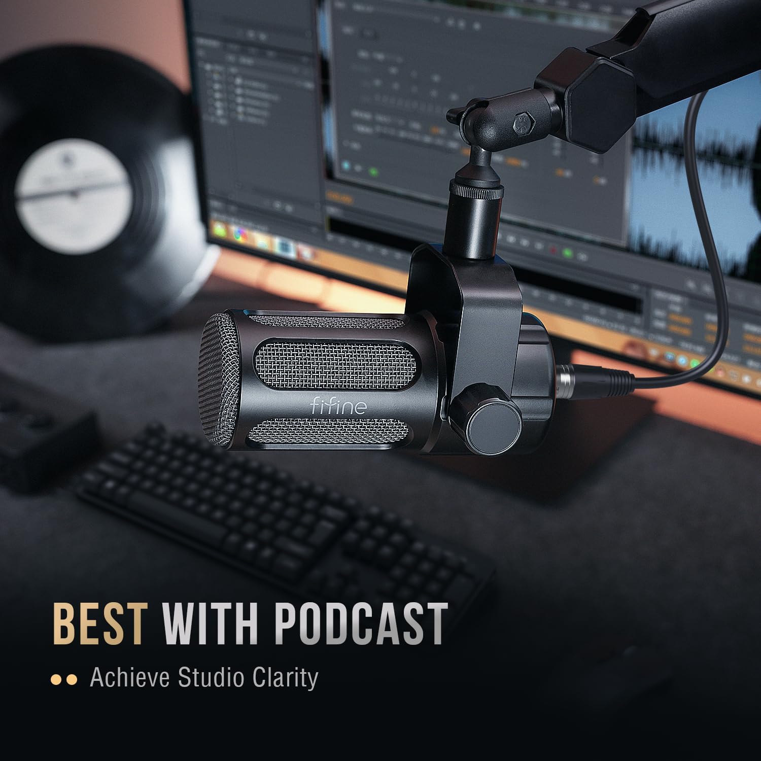 FIFINE XLR Dynamic Microphone, Studio Vocal Mic for Recording, All Metal XLR Podcast Microphone with Mid-Boost, Low-Cut Filter for Voice-Over, Compatible with Mixer/Audio Interface-AmpliTank TANK1