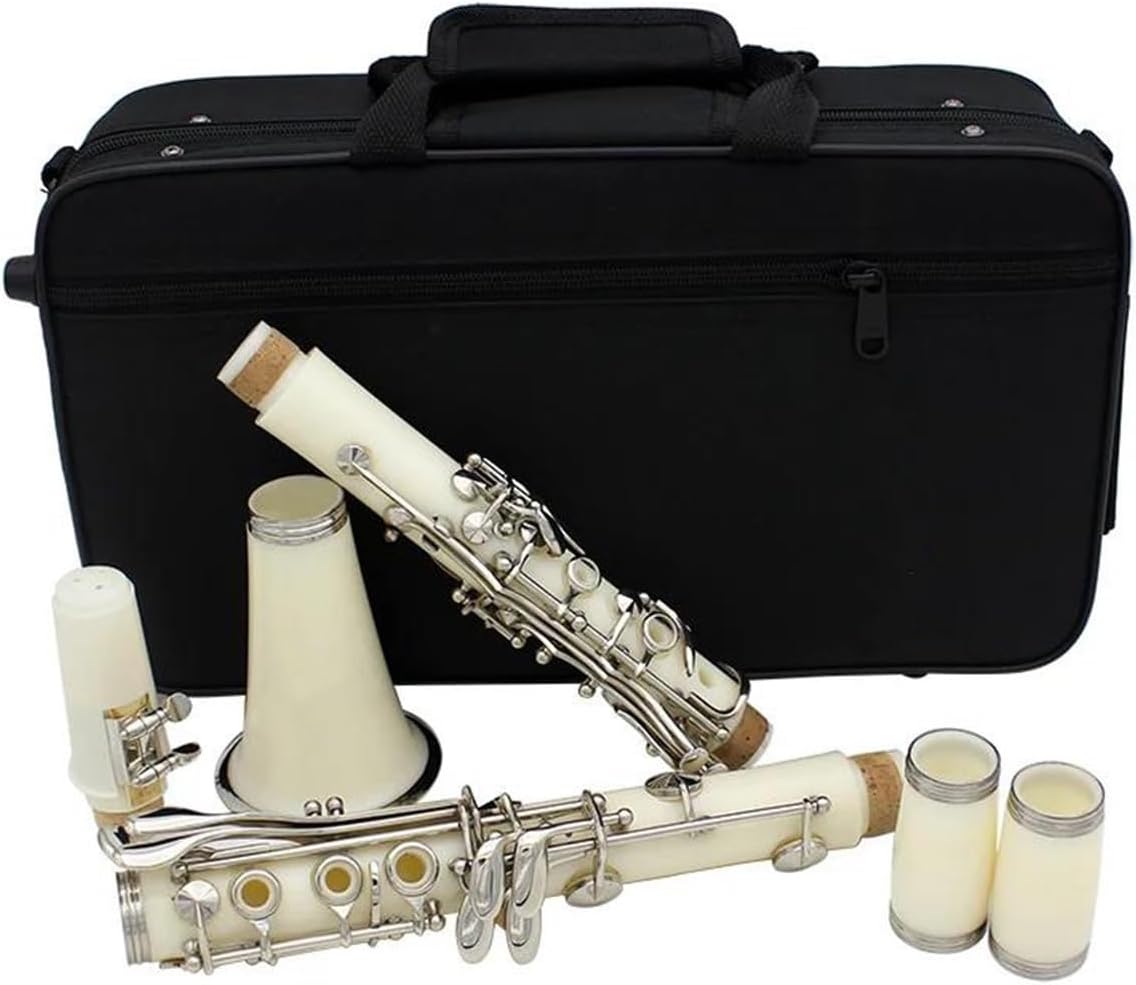 Clarinet Musical Instruments Clarinet Bb 17 Key 6 Ring Clarinet Black Pipe White Clarinet Portable Clarinet Professional Woodwind Instrument(A)