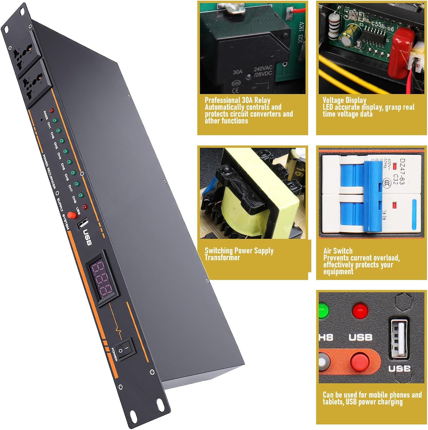 Gugxiom 10 Outlet Power Sequencer Conditioner, with Digital Display, for Home Audio Studio Theater System (US Plug)