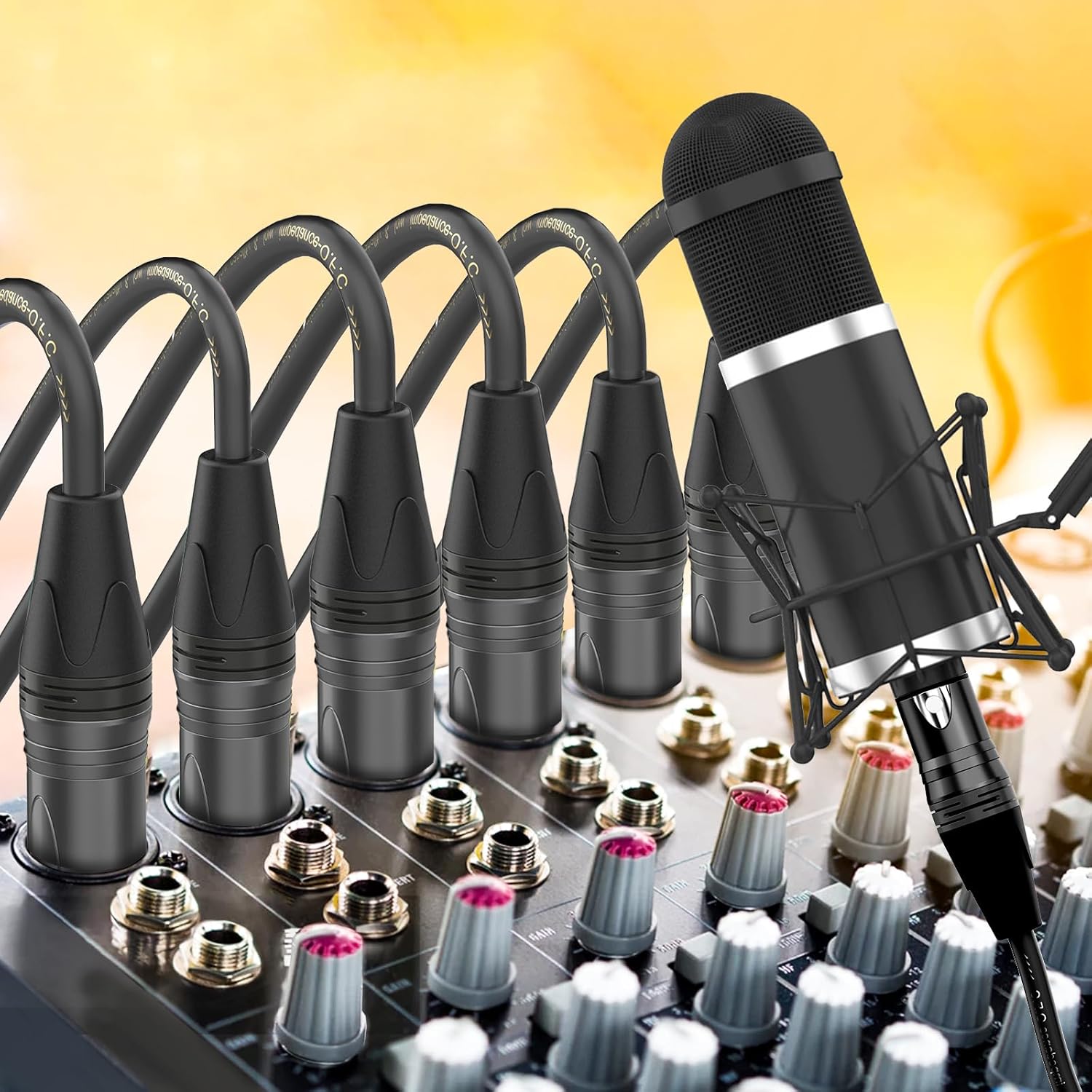 XLR Cables 25ft 6 Pack, Professional X LR to XL R Microphone Cable, Gold-Plated 3-pin XLR Speaker Cable Balanced Mic C able Male to Female, Black