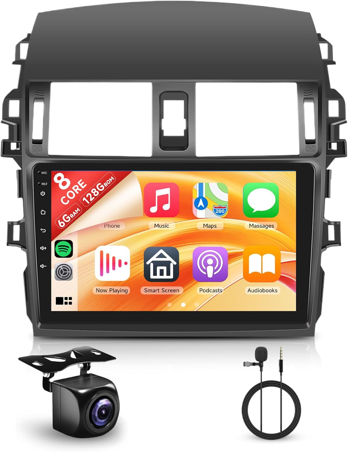 Rimoody 8 Core 6+128G Android 15 Car Stereo for Toyota Corolla 2009-2013 Wireless Carplay Android Auto, 9’’ Touchscreen Head Unit with GPS Bluetooth Mirror Link WiFi FM/RDS 32EQ Backup Camera SWC