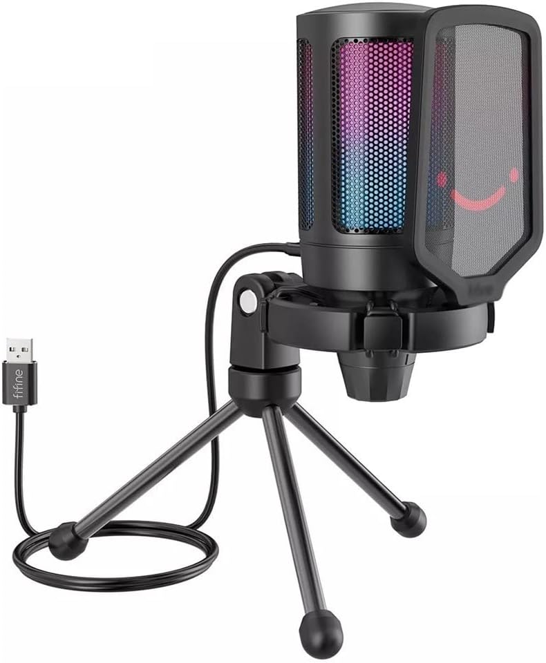 USB Condenser Gaming Microphone, Suitable for Computers with Pop Filter Vibration Reduction and Gain Control, Suitable for Podcasts