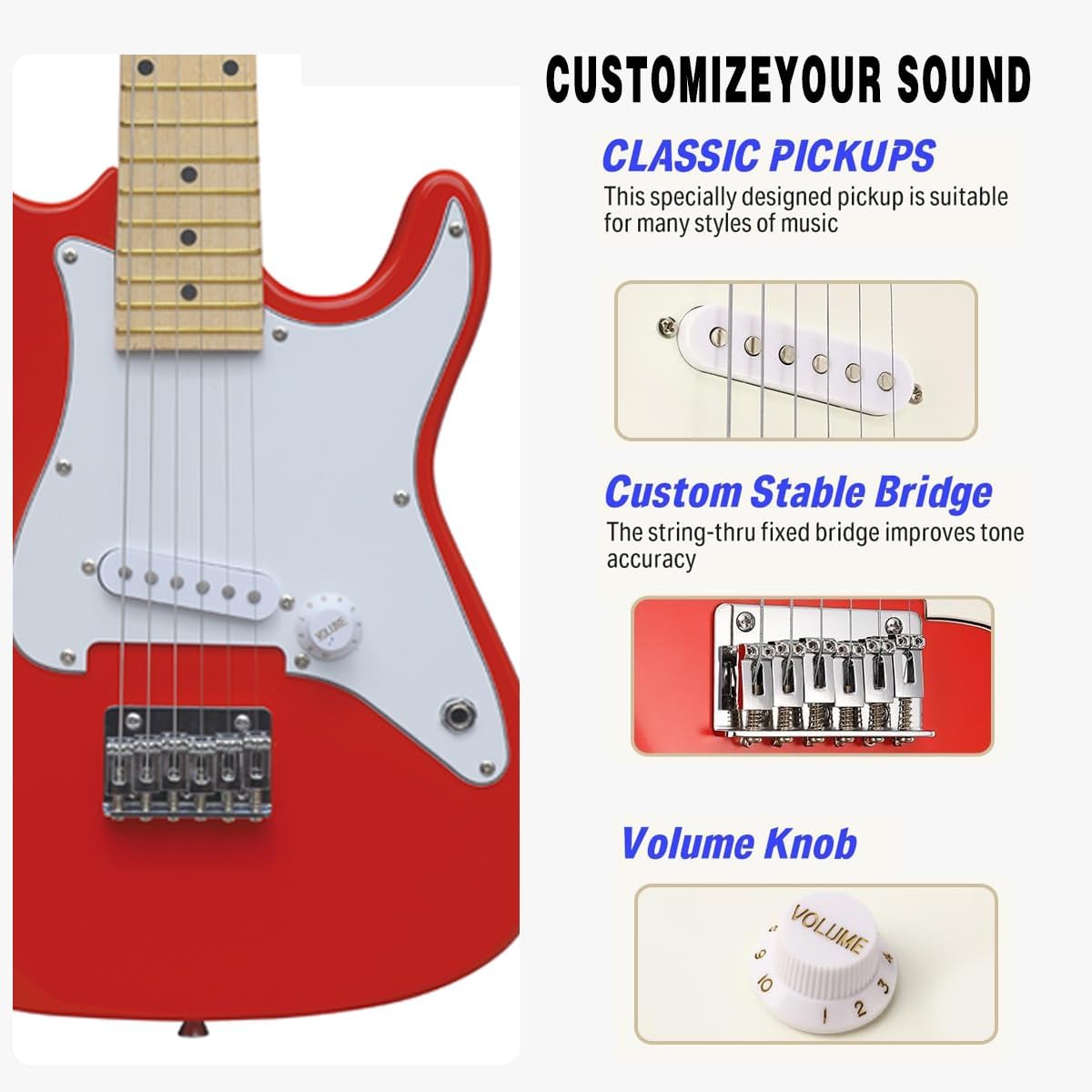 30 Inch Kids Electric Guitar Beginner Kit, Junior Size Mini Electric Guitar for Children with Amplifier (battery/adaptor not included) and Guitar bag, Unisex Red