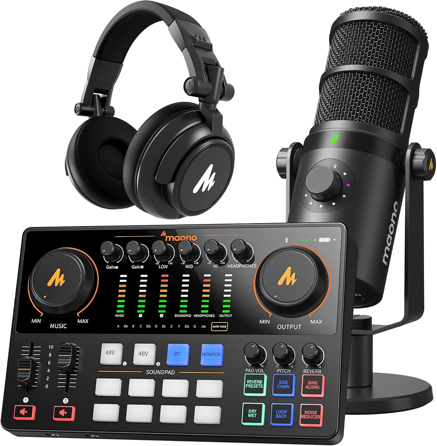 MAONO Podcast Equipment: Audio Interface, USB/XLR Dynamic Mic and Headphones with Dual XLR Input, Quick to Mute, Noise Reduction, 8 Customize soundpads for Podcast Recording, Streaming, YouTube