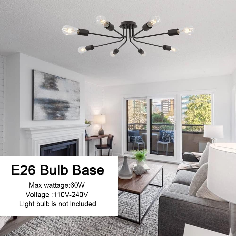 Modern 8 Light Ceiling Light Industrial Metal Oil Rubbed Bronze Sputnik Chandelier Semi Flush Mount Light for Dining Room Living Room Kitchen Bedroom Cafe Bar Hallway